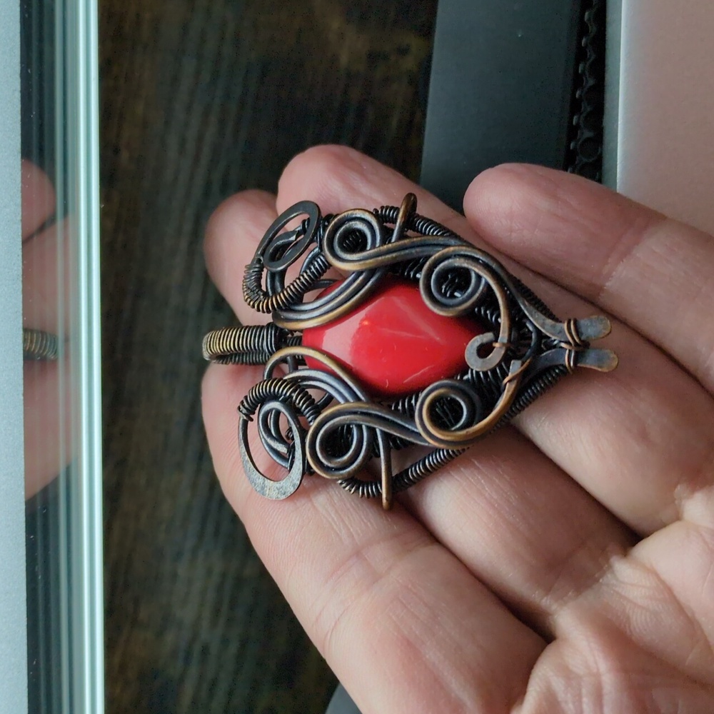 Wire Wrapped Red Coral Pendant